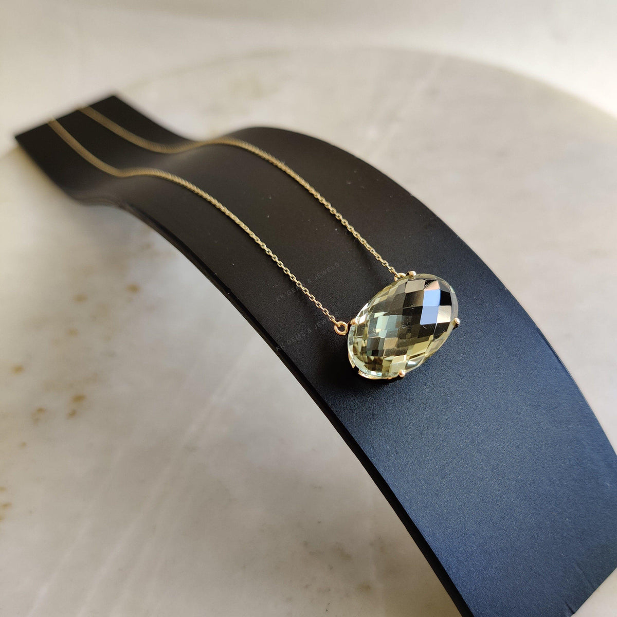 Natural Green Amethyst Chain Necklace, 14K Solid Gold, February Birthstone