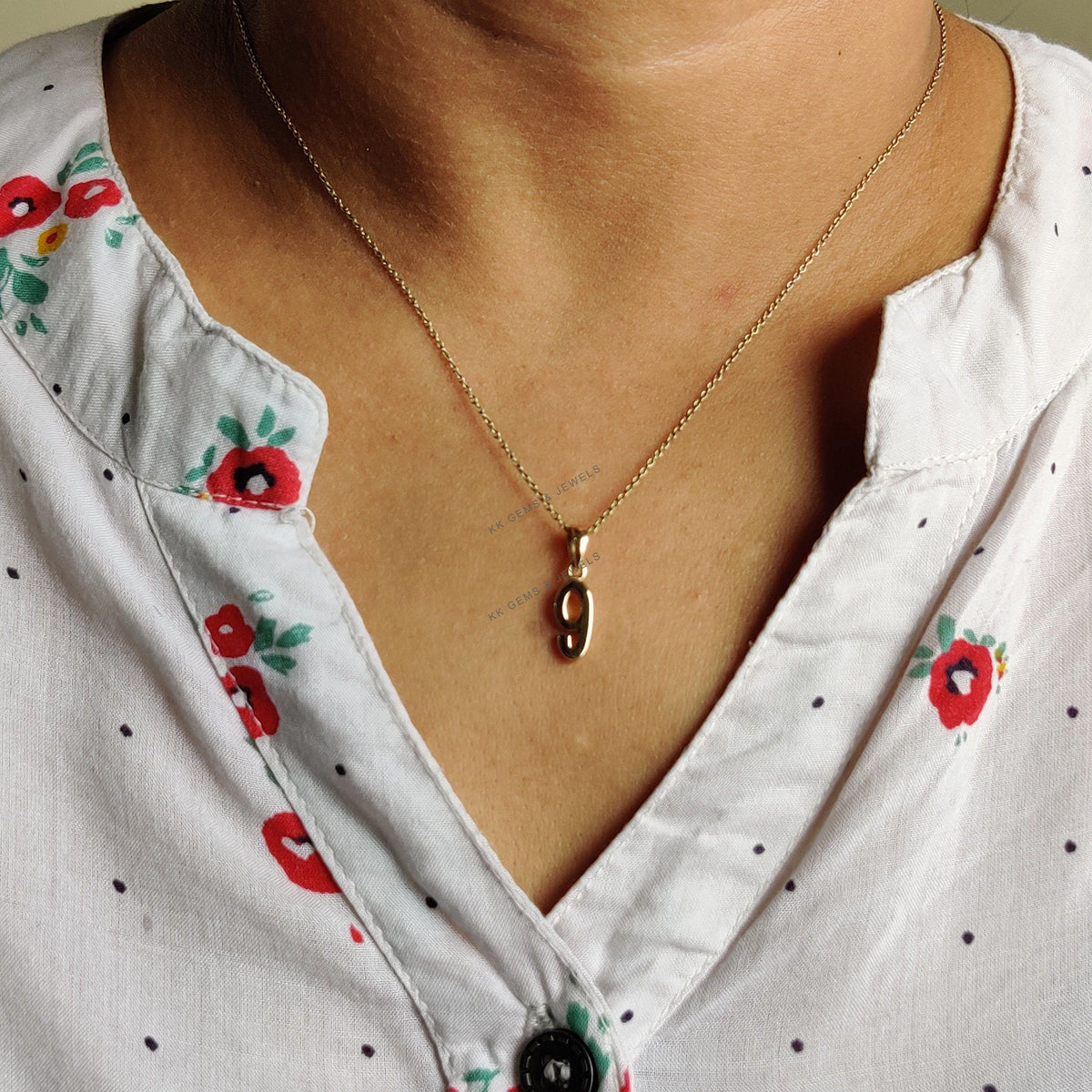 14K Solid Gold Number 9 Charm Pendant: Dainty Birthday Gift