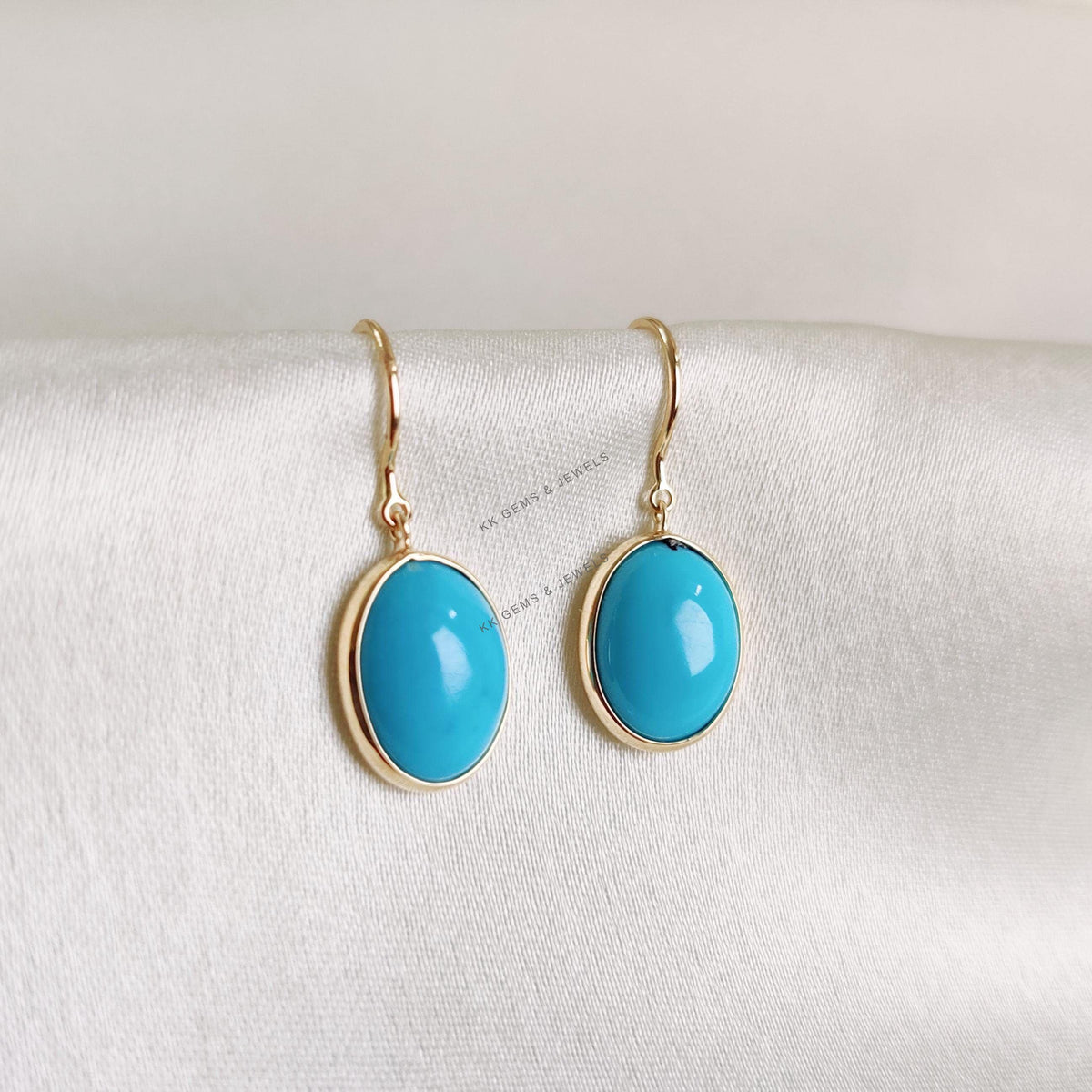 Natural Sleeping Beauty Turquoise Earrings, 14K Solid Yellow Gold, December Birthstone