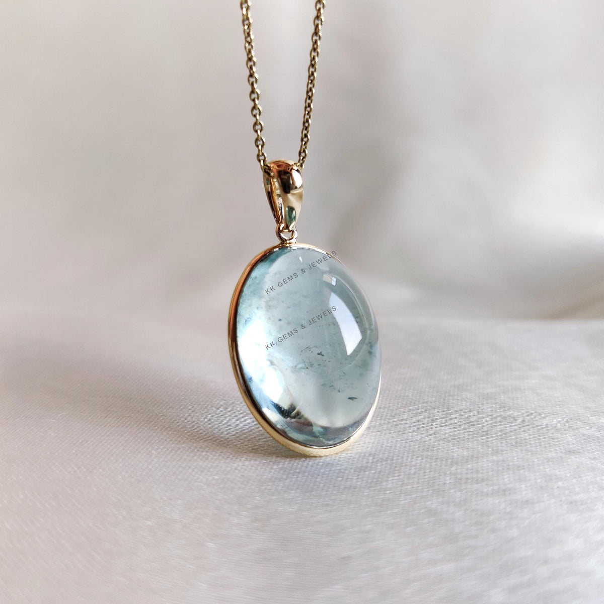 Natural Aquamarine Pendant, 14K Solid Yellow Gold Bezel Pendant, March Birthstone