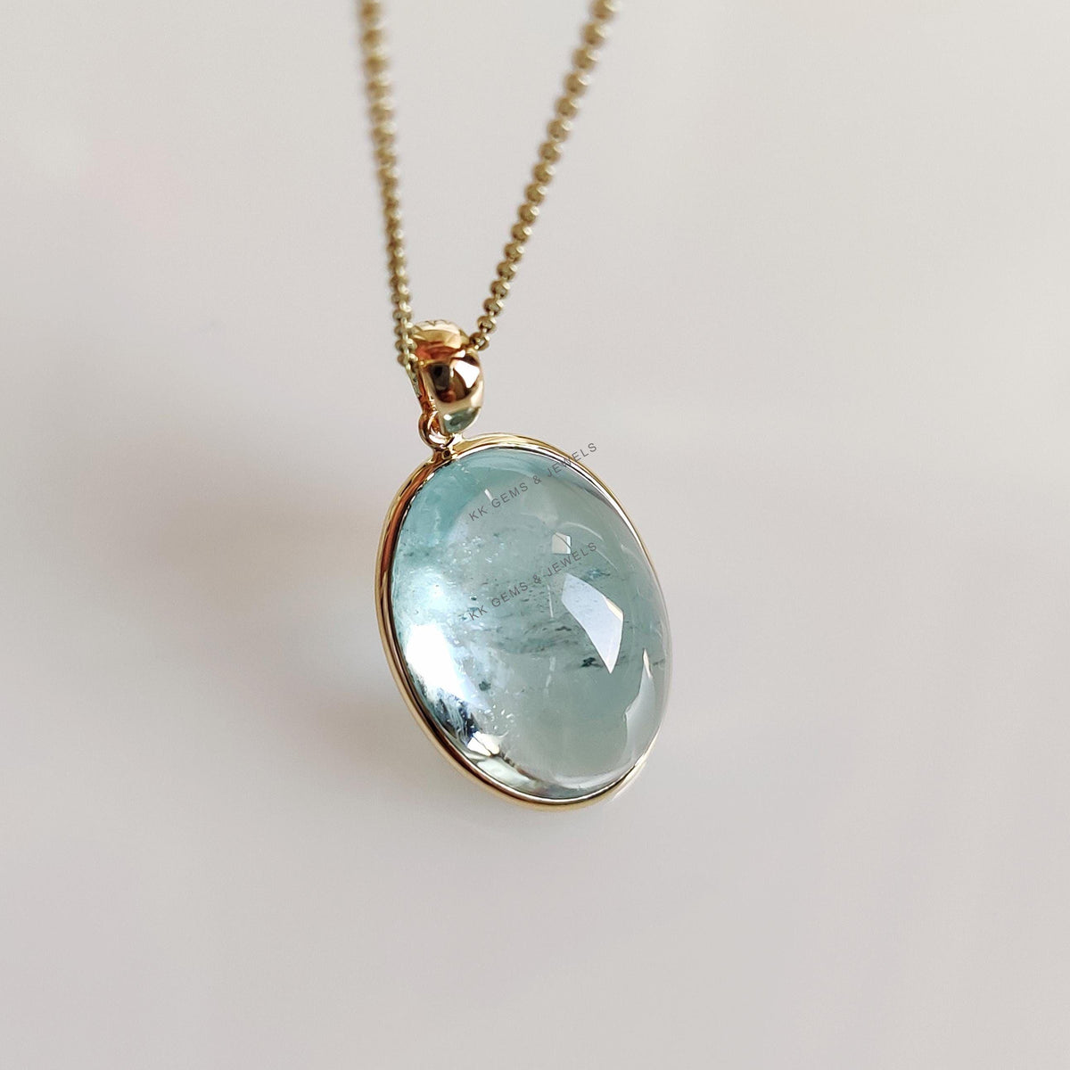 Natural Aquamarine Pendant, 14K Solid Yellow Gold Bezel Pendant, March Birthstone