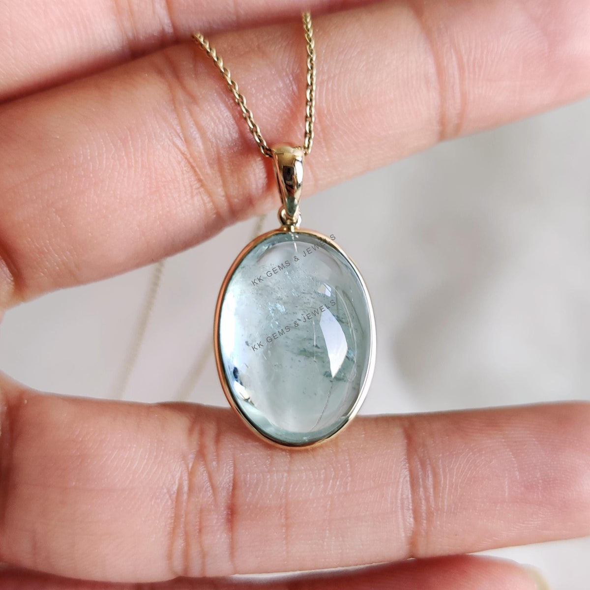 Natural Aquamarine Pendant, 14K Solid Yellow Gold Bezel Pendant, March Birthstone