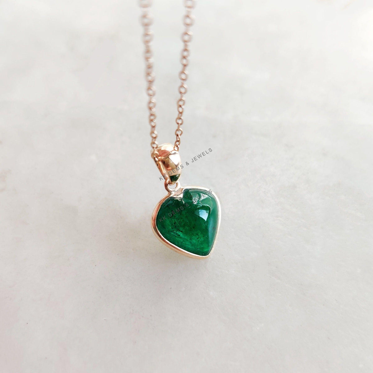 Natural Emerald Heart Pendant, 14K Solid Yellow Gold, May Birthstone