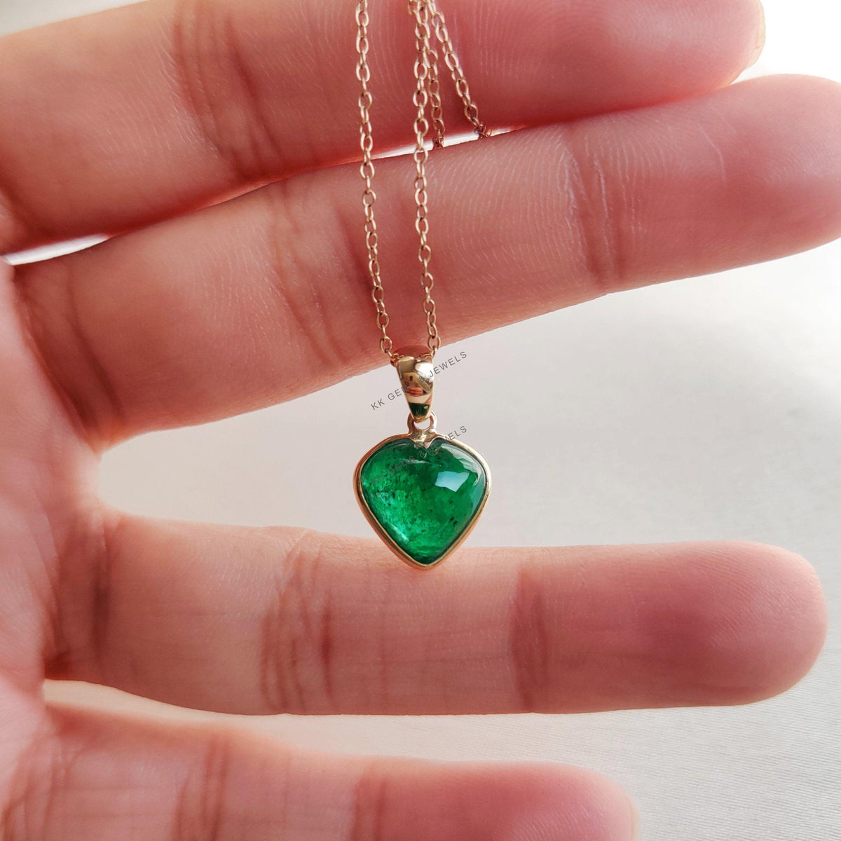 Natural Emerald Heart Pendant, 14K Solid Yellow Gold, May Birthstone