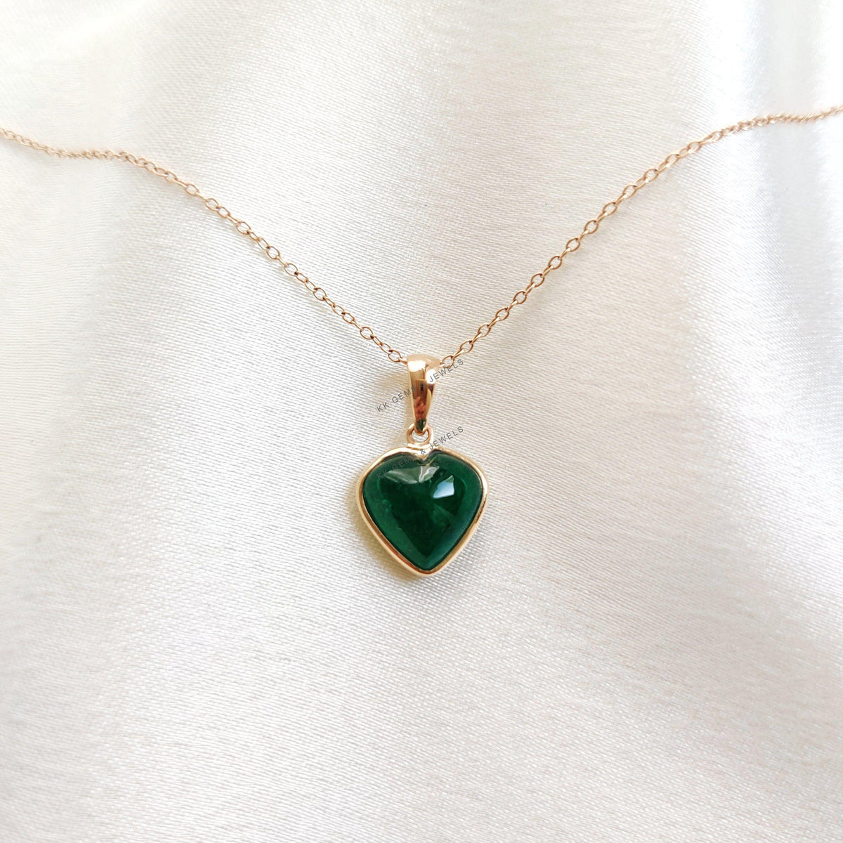 Natural Emerald Heart Pendant, 14K Solid Yellow Gold, May Birthstone