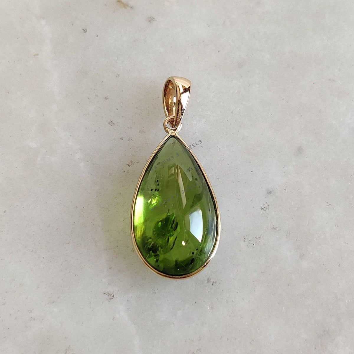14K Solid Yellow Gold Natural Peridot Pendant: August Birthstone Jewelry