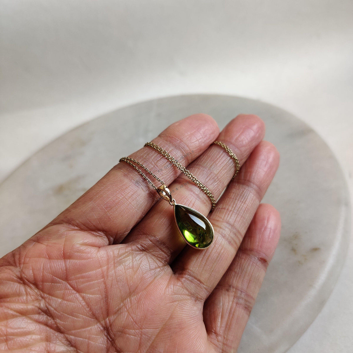 14K Solid Yellow Gold Natural Peridot Pendant: August Birthstone Jewelry