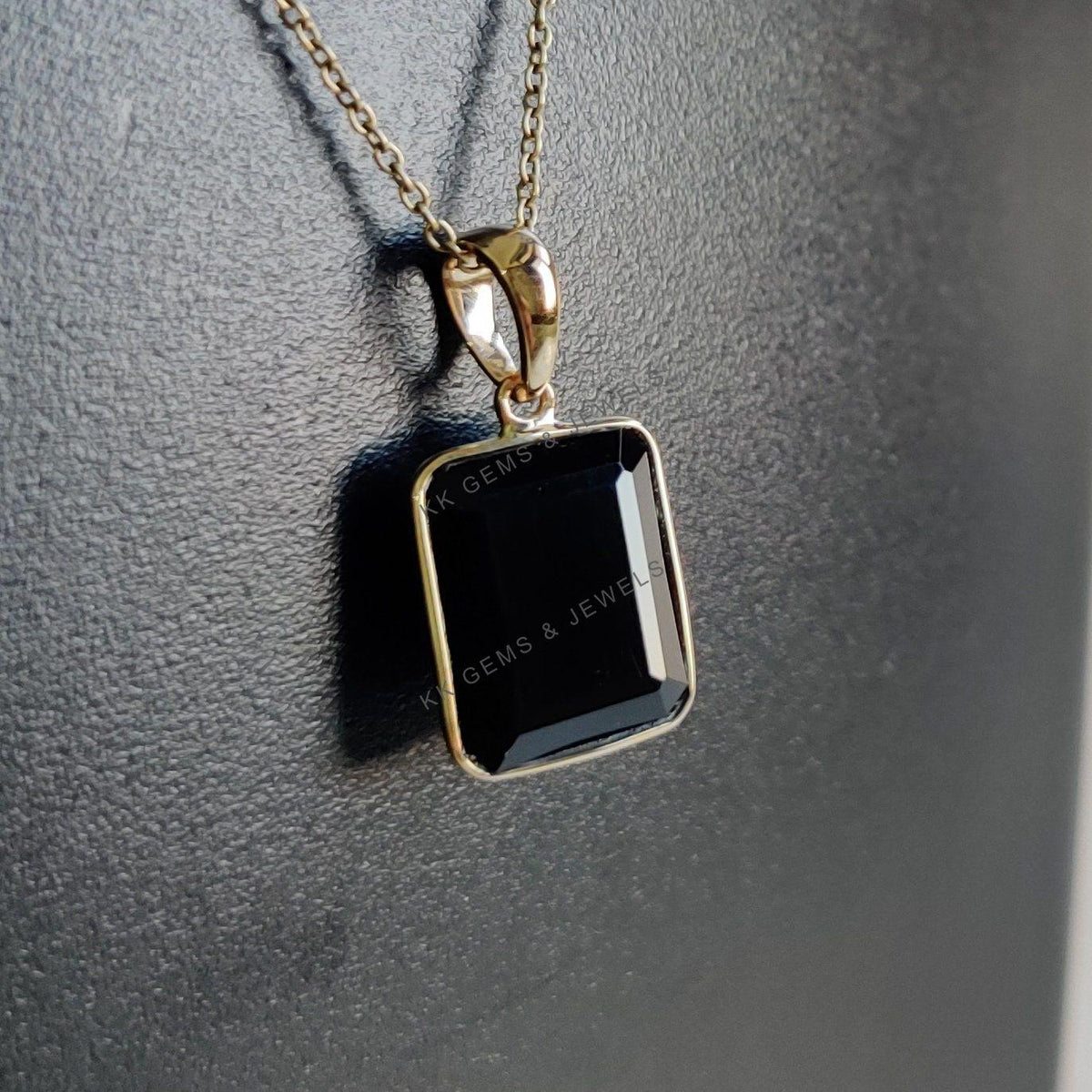 14K Solid Yellow Gold Natural Black Onyx Pendant, Bezel Pendant, December Birthstone, Christmas Present
