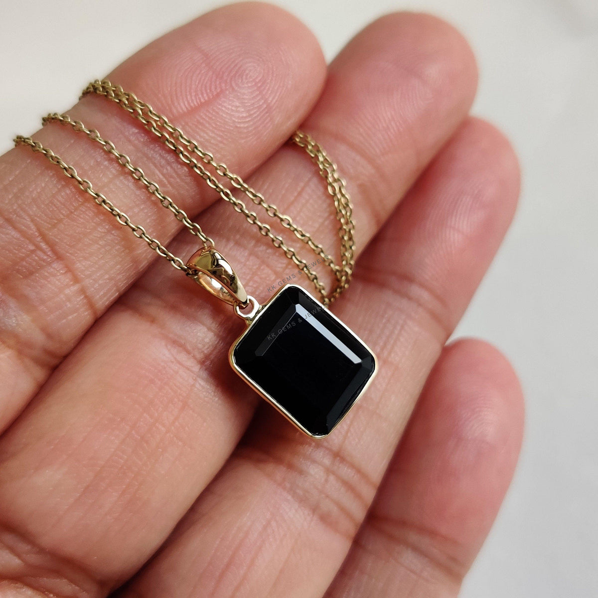 14K Solid Yellow Gold Natural Black Onyx Pendant, Bezel Pendant, December Birthstone, Christmas Present