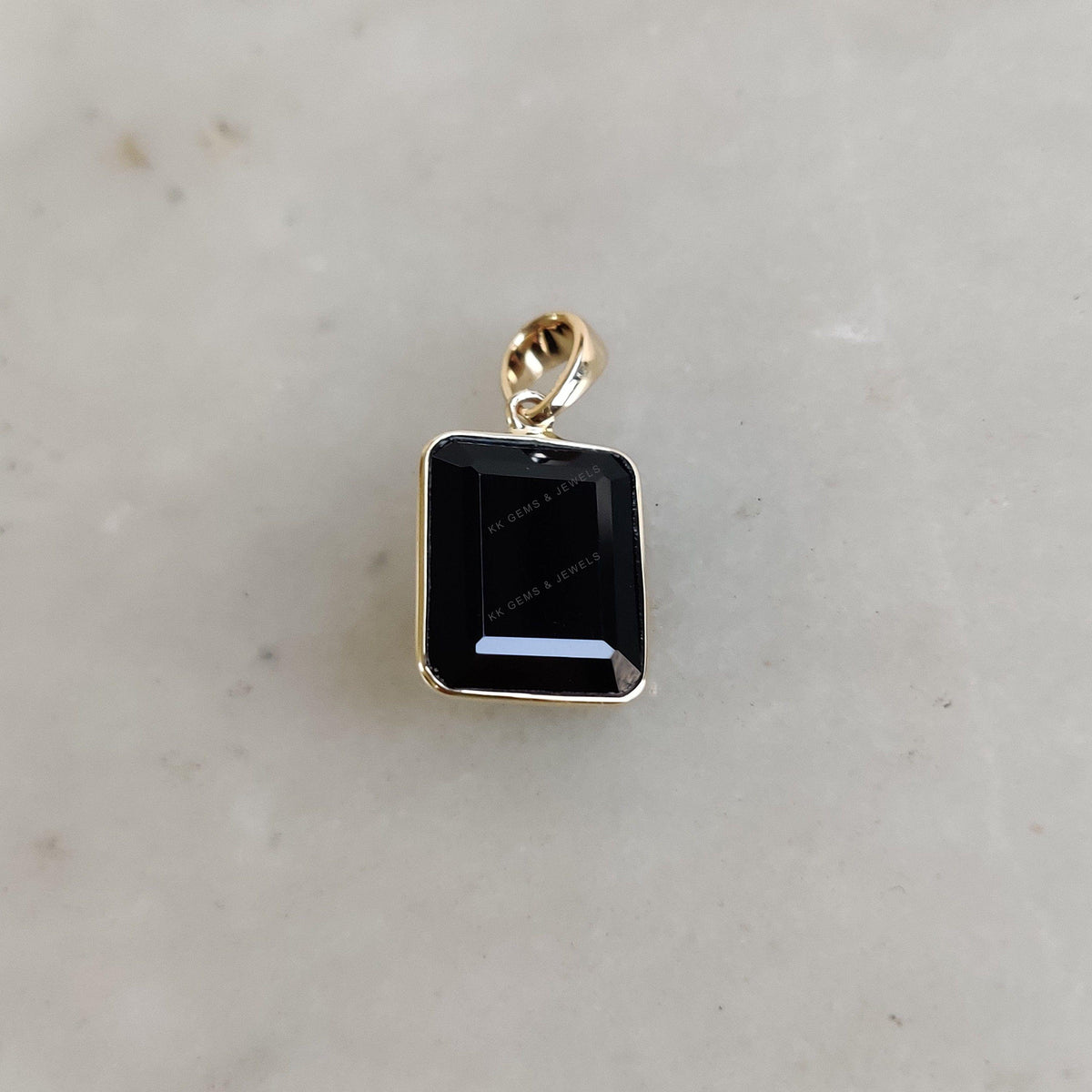 14K Solid Yellow Gold Natural Black Onyx Pendant, Bezel Pendant, December Birthstone, Christmas Present