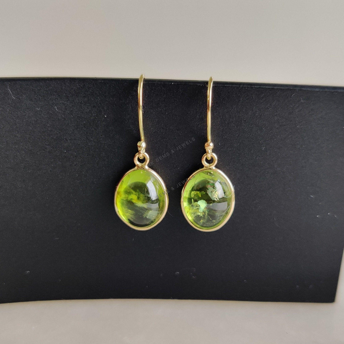 Natural Peridot Drop Earrings, 14K Solid Yellow Gold, August Birthstone