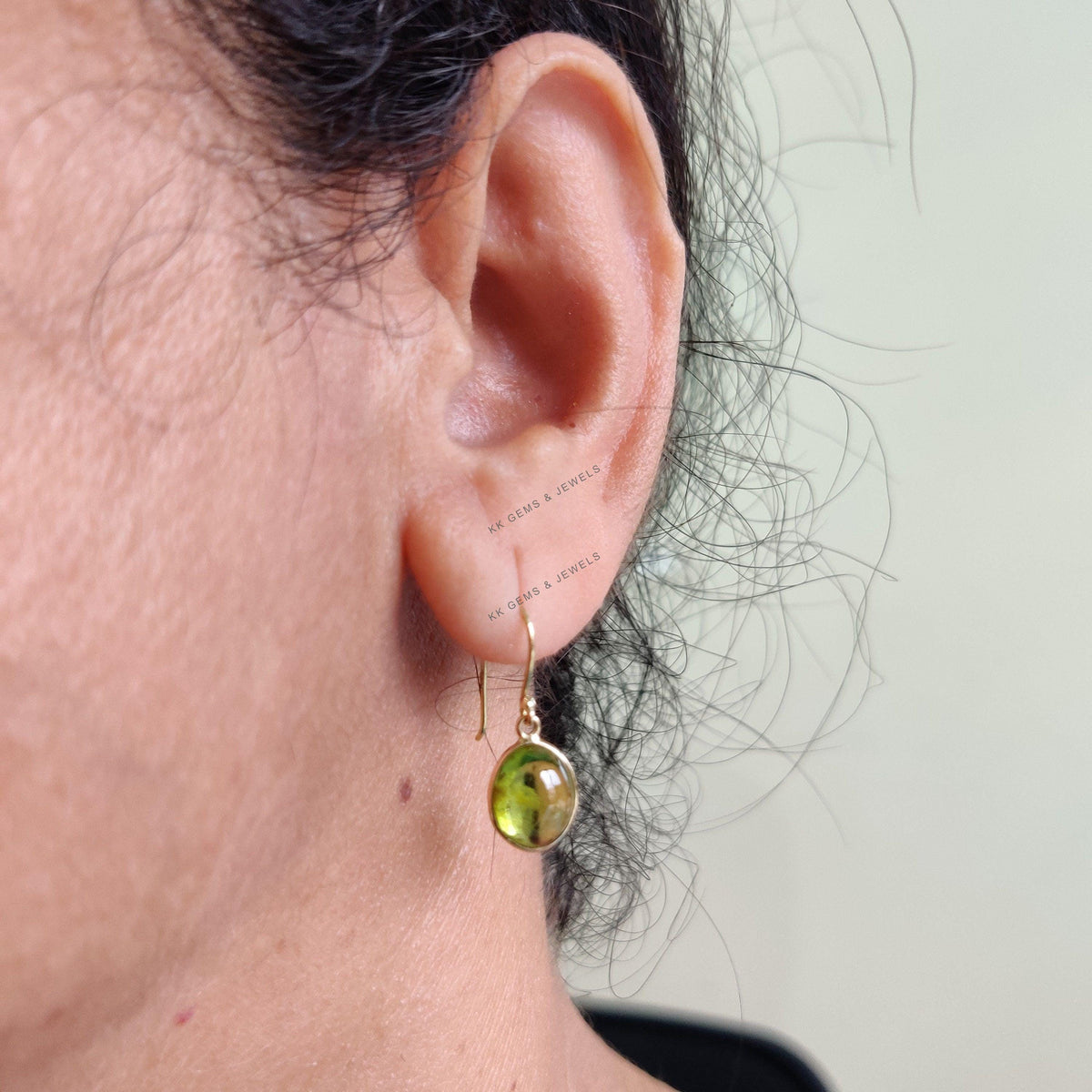 Natural Peridot Drop Earrings, 14K Solid Yellow Gold, August Birthstone