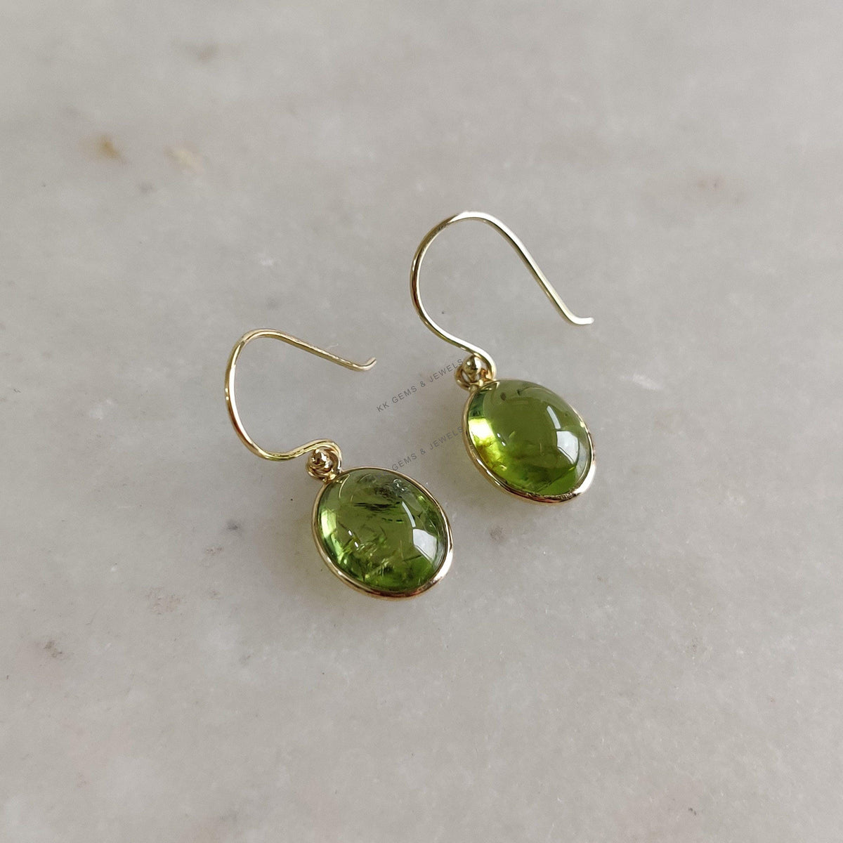 Natural Peridot Drop Earrings, 14K Solid Yellow Gold, August Birthstone