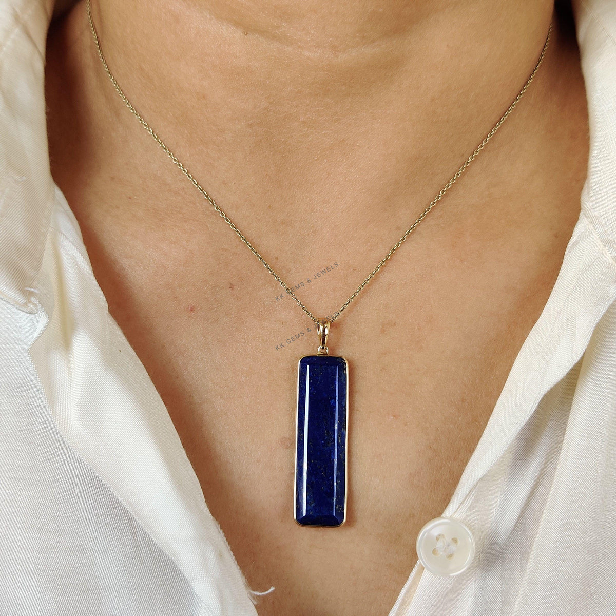 14K Solid Yellow Gold Natural Lapis Lazuli Pendant: September Birthstone Jewelry, Christmas Present