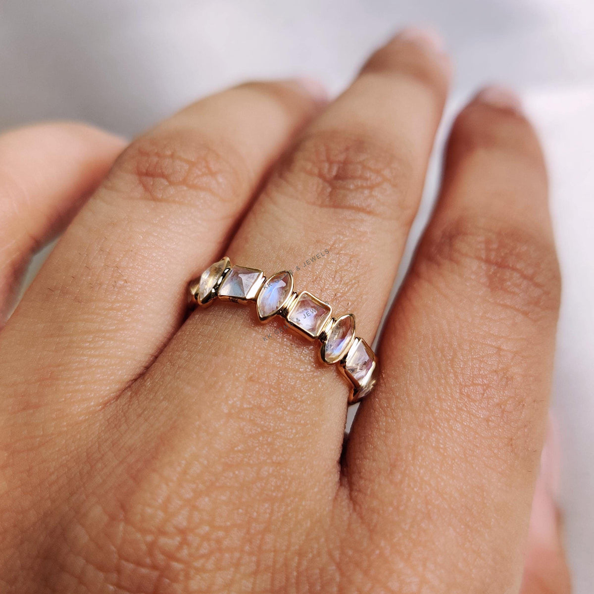Natural Rainbow Moonstone Ring, 14K Solid Yellow Gold, June Birthstone