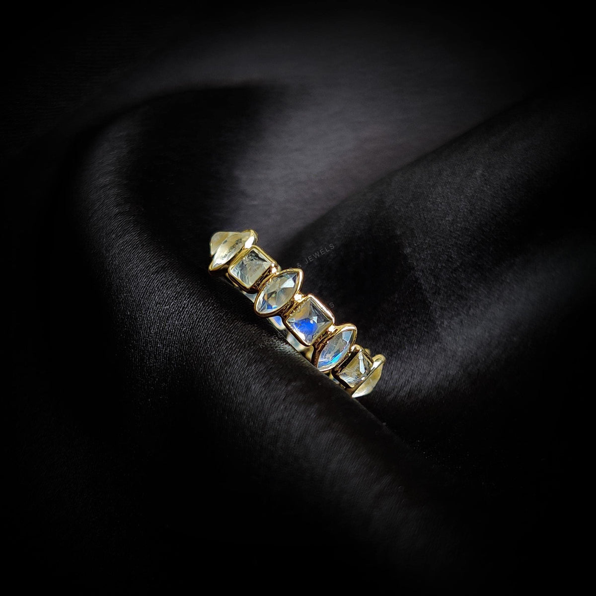 Natural Rainbow Moonstone Ring, 14K Solid Yellow Gold, June Birthstone