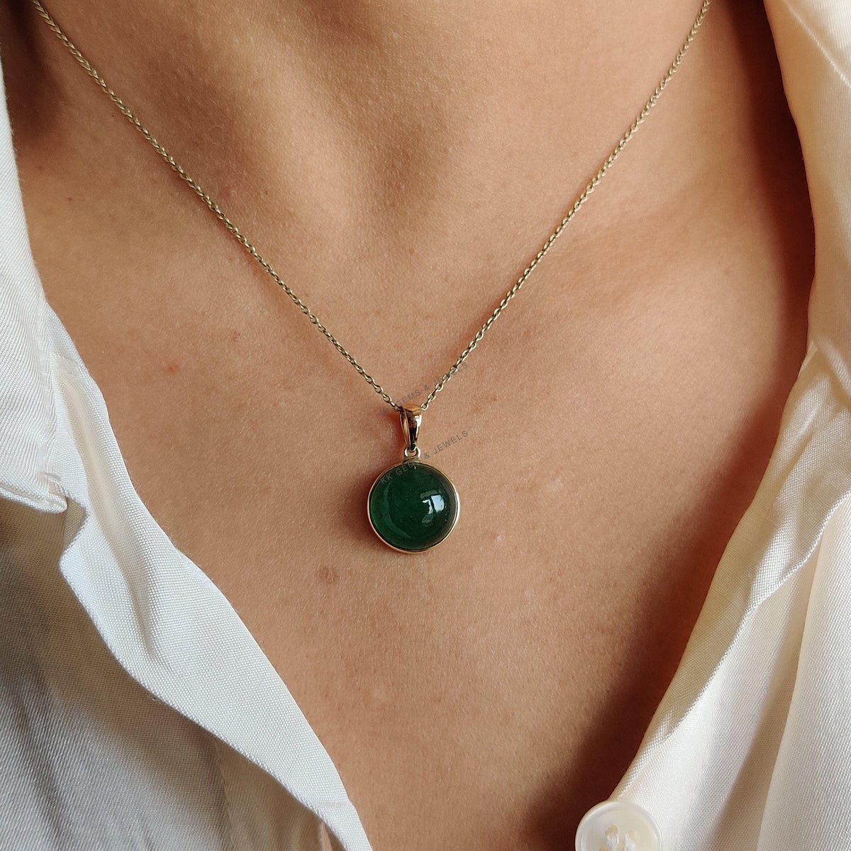 Natural Green Aventurine Pendant, 14K Solid Yellow Gold Bezel, August Birthstone, Christmas Present