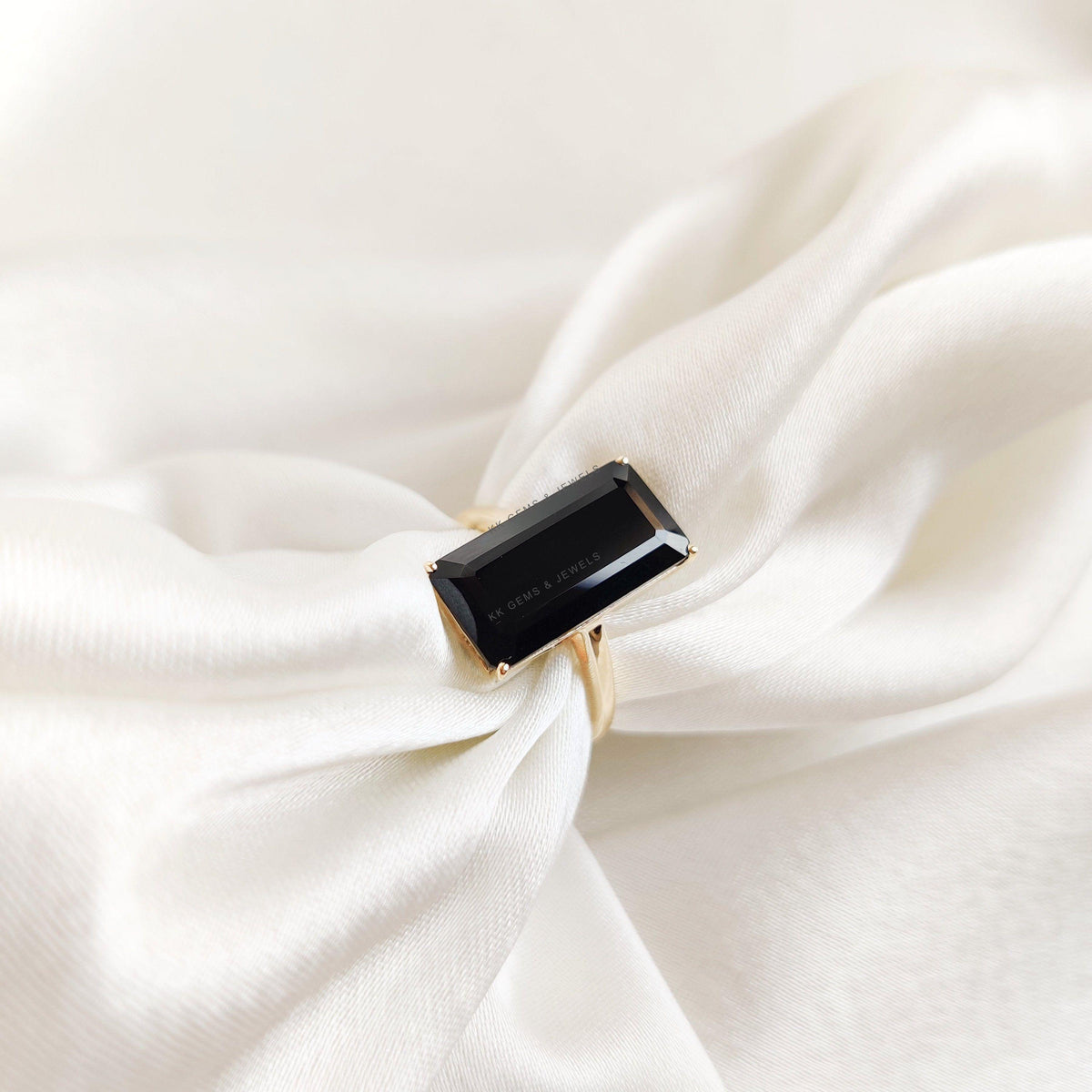 14K Solid Yellow Gold Natural Black Onyx Octagon Ring, December Birthstone