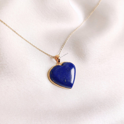 14K Solid Gold Natural Lapis Lazuli Heart Pendant, September Birthstone