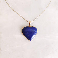 14K Solid Gold Natural Lapis Lazuli Heart Pendant, September Birthstone