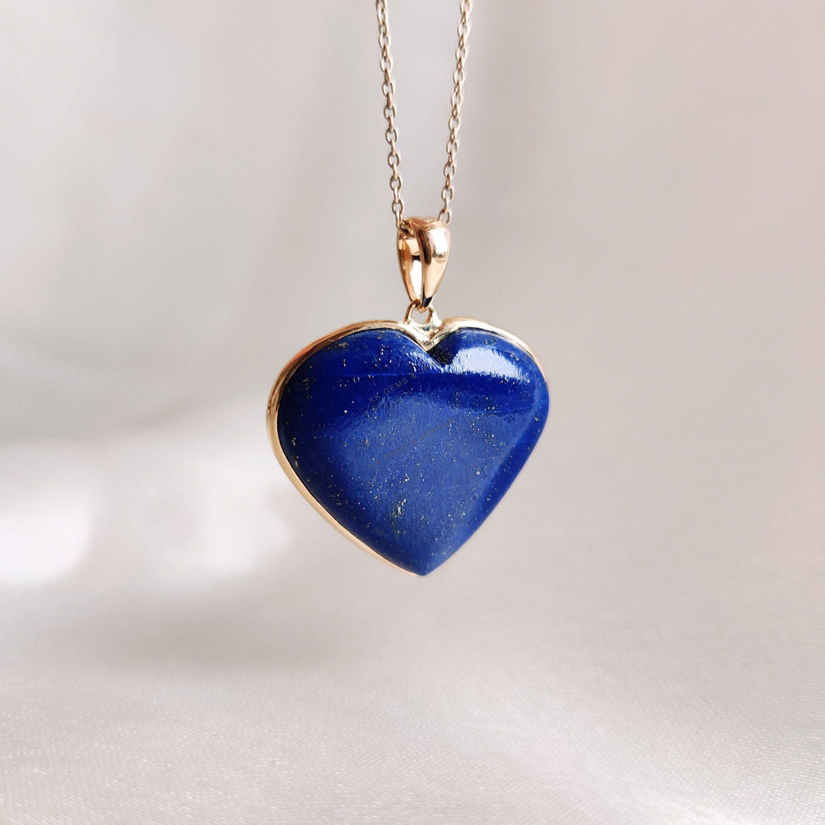 14K Solid Gold Natural Lapis Lazuli Heart Pendant, September Birthstone
