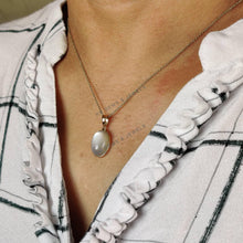 14K Solid Gold Natural White Moonstone Pendant, Oval Bezel, June Birthstone