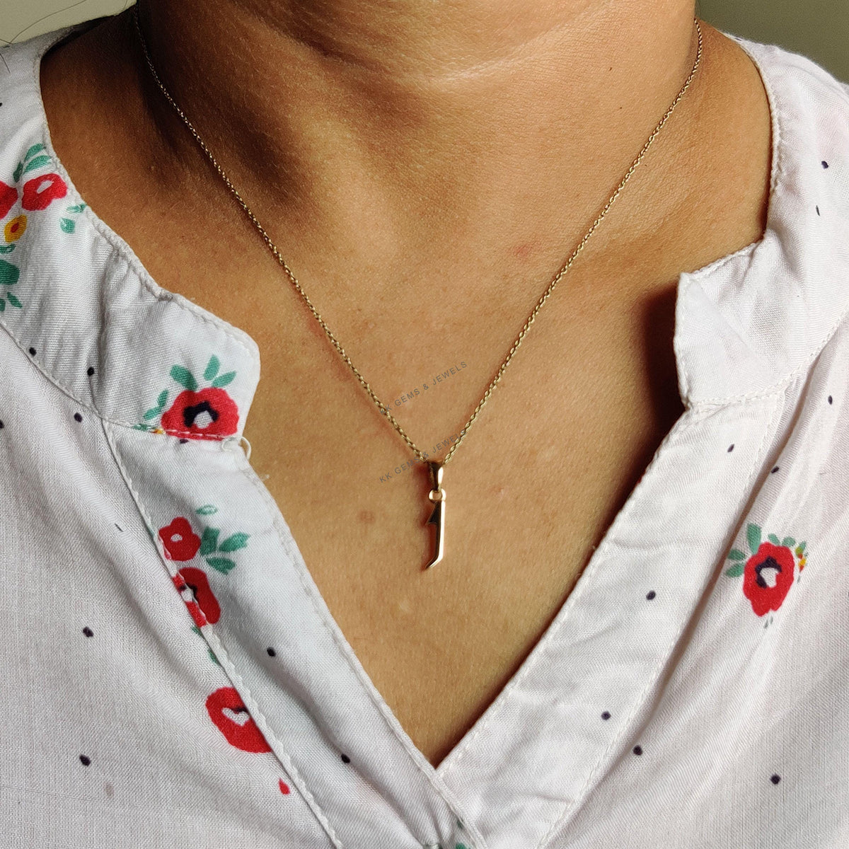 14K Solid Yellow Gold Number 1 Charm Pendant, Birthday Gift