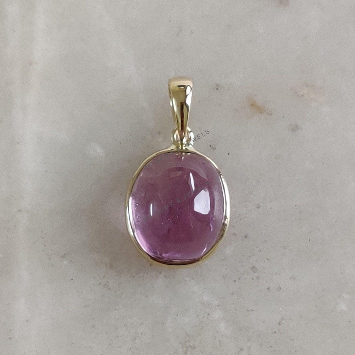 Natural Kunzite Pendant, 14K Solid Yellow Gold Bezel, Oval February Birthstone