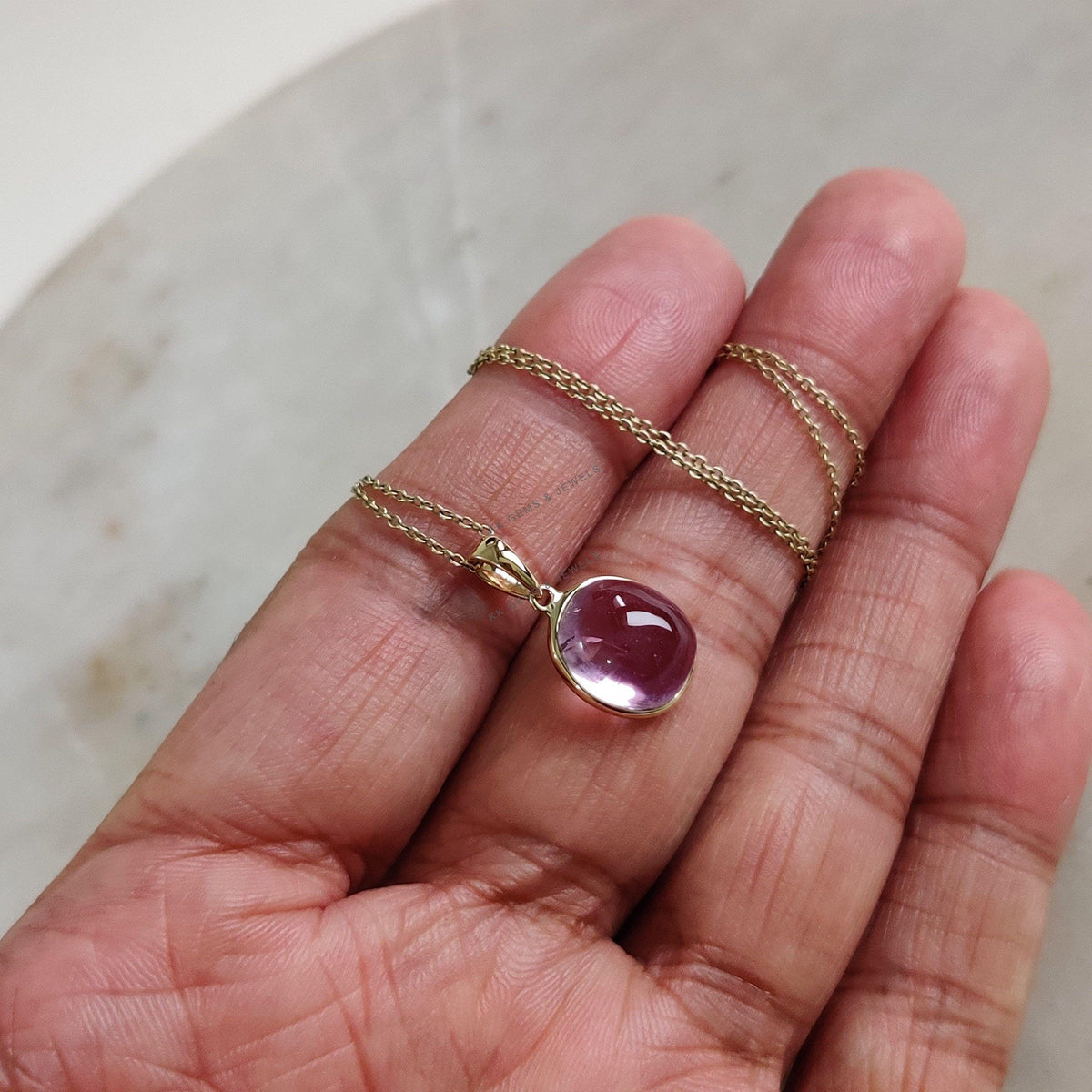 Natural Kunzite Pendant, 14K Solid Yellow Gold Bezel, Oval February Birthstone
