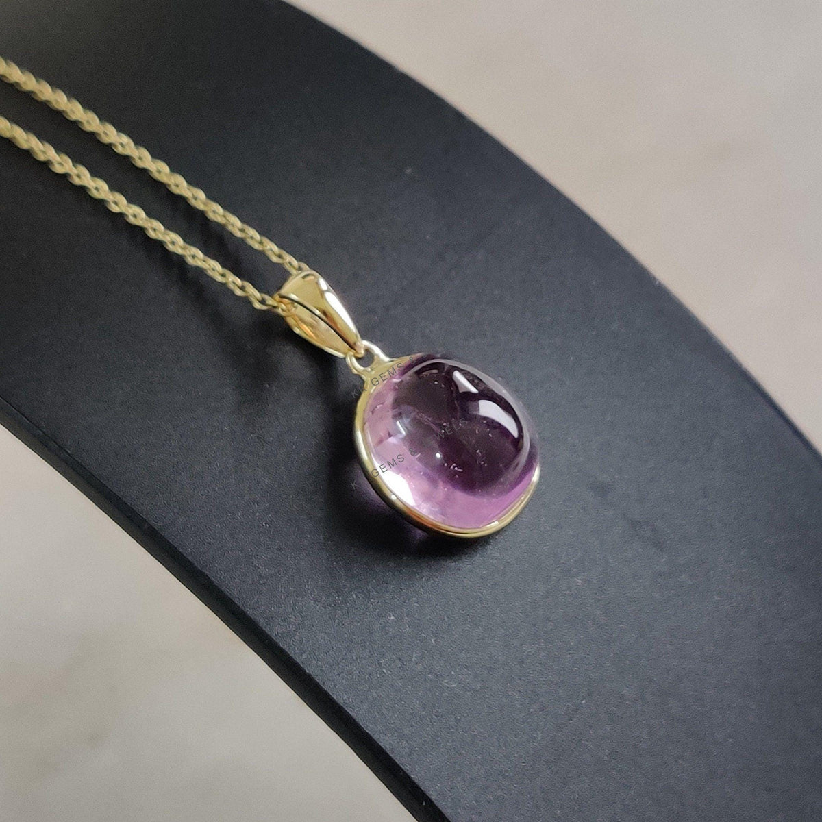 Natural Kunzite Pendant, 14K Solid Yellow Gold Bezel, Oval February Birthstone