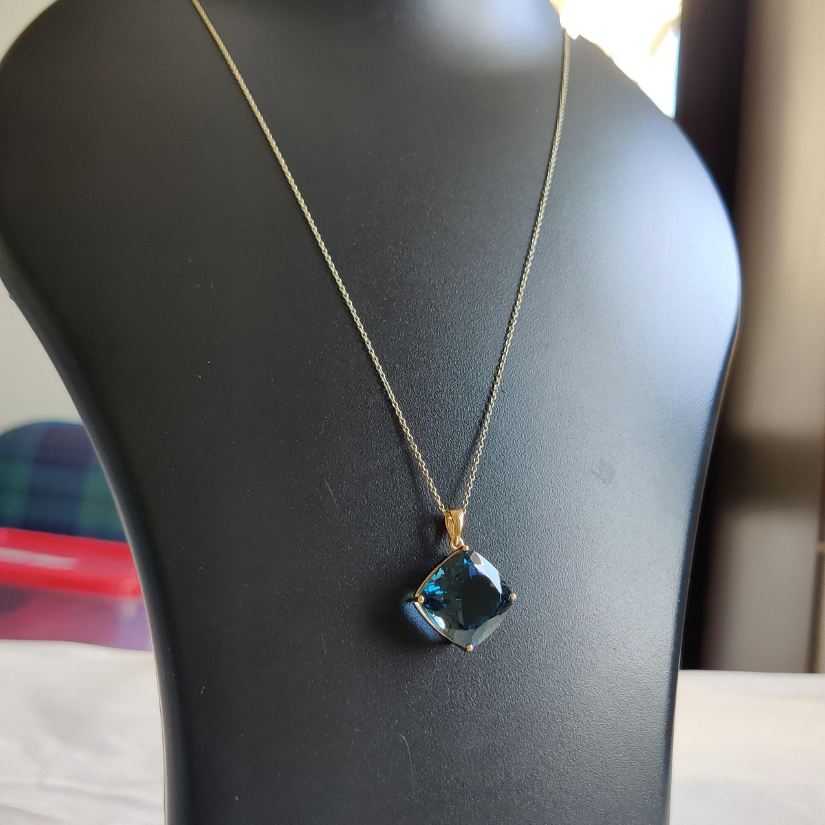Natural London Blue Topaz Pendant, 14K Solid Yellow Gold, December Birthstone