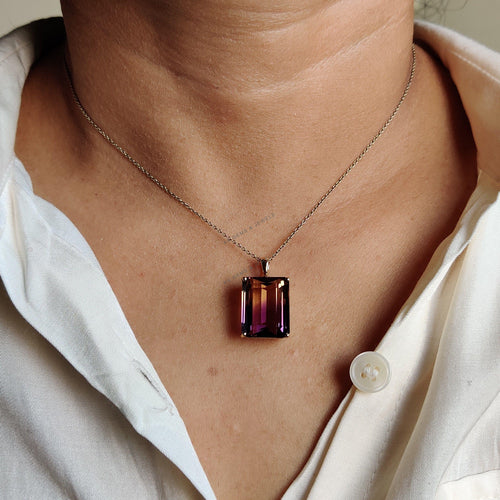 14K Solid Gold Natural Ametrine Pendant, Rectangle Cut, February November Birthstone