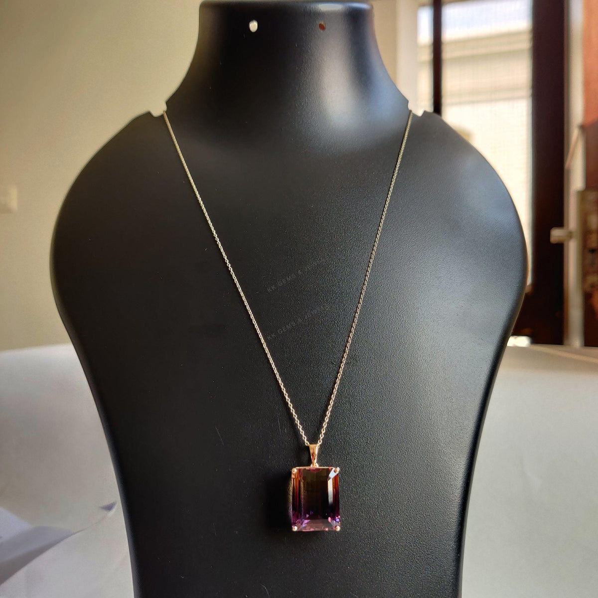 14K Solid Gold Natural Ametrine Pendant, Rectangle Cut, February November Birthstone