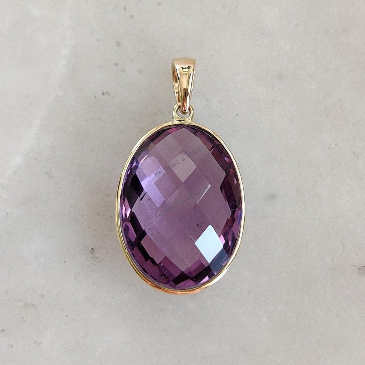 Natural Purple Amethyst Pendant, 14K Solid Yellow Gold, February Birthstone