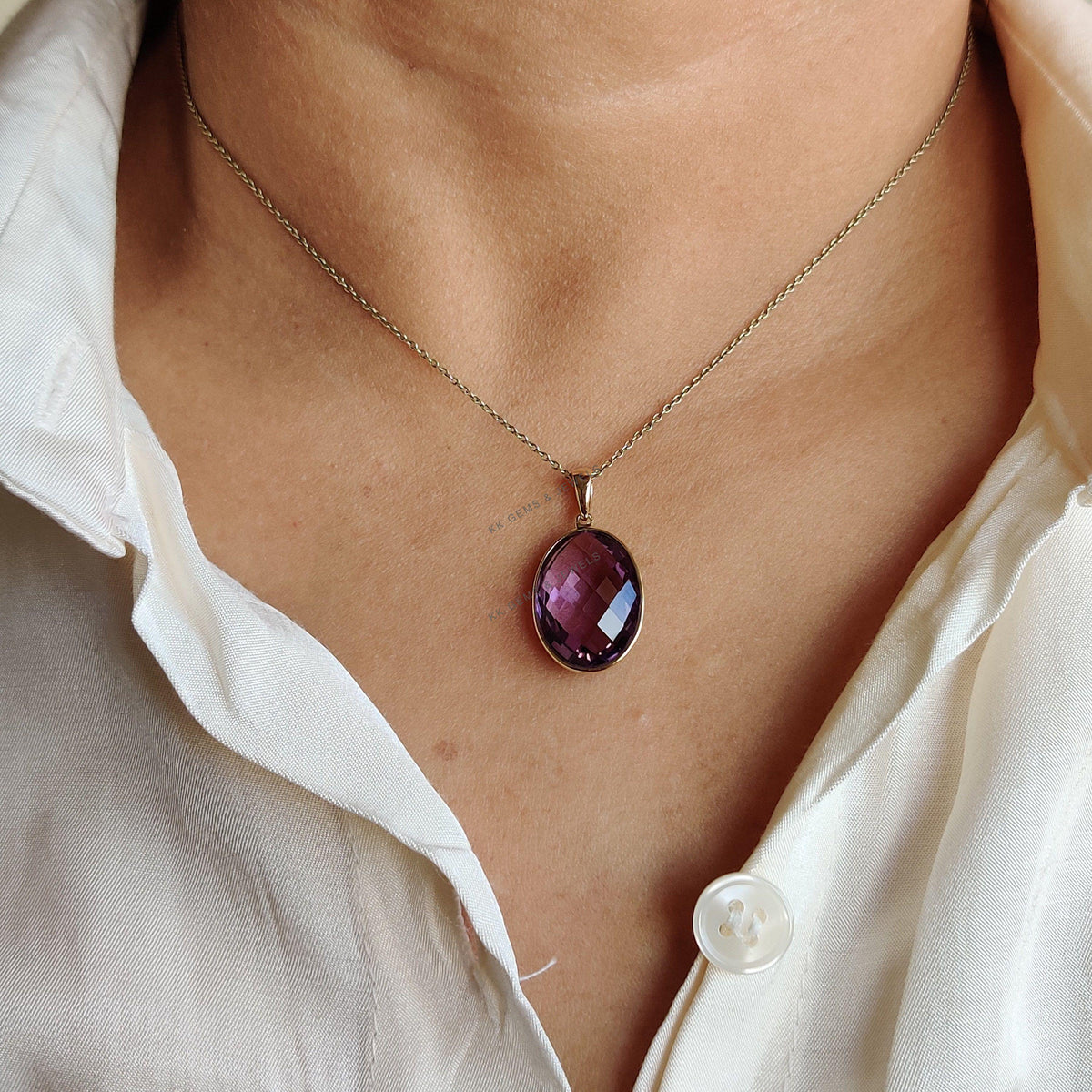 Natural Purple Amethyst Pendant, 14K Solid Yellow Gold, February Birthstone