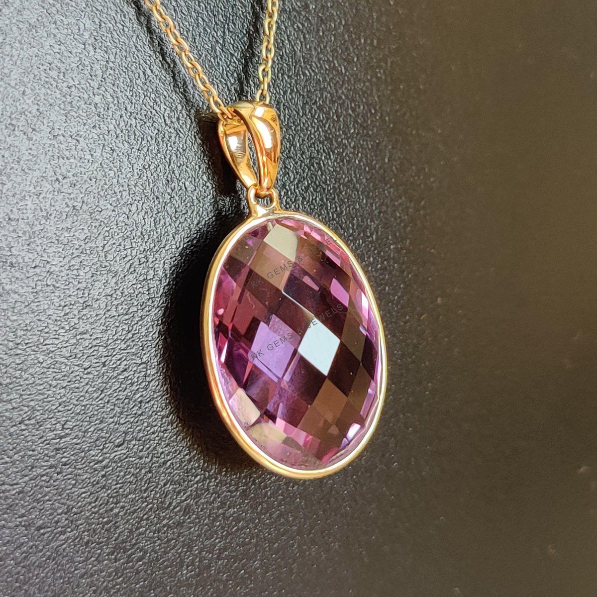 Natural Purple Amethyst Pendant, 14K Solid Yellow Gold, February Birthstone