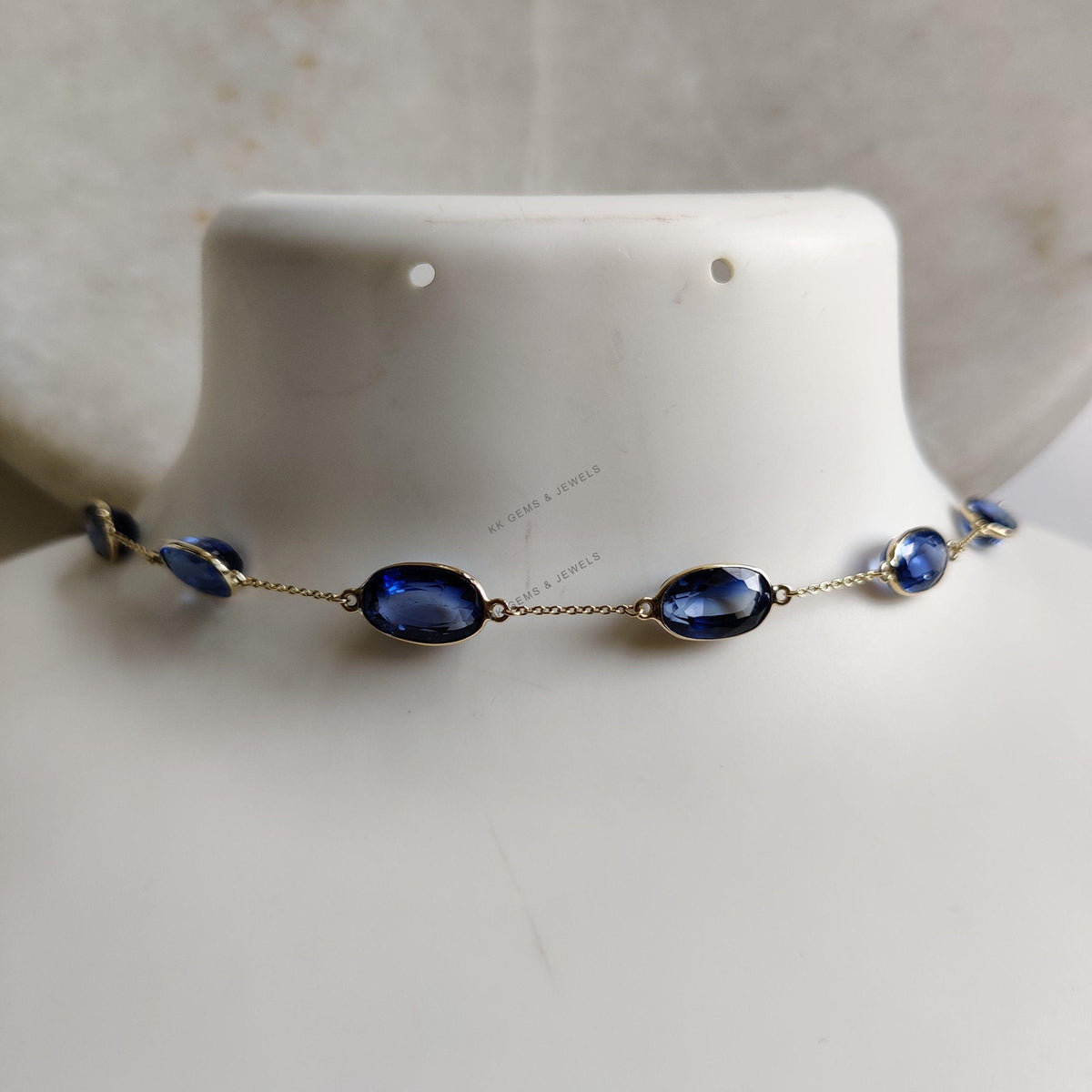 14K Solid Gold Natural Kyanite Bracelet: September Birthstone Jewelry