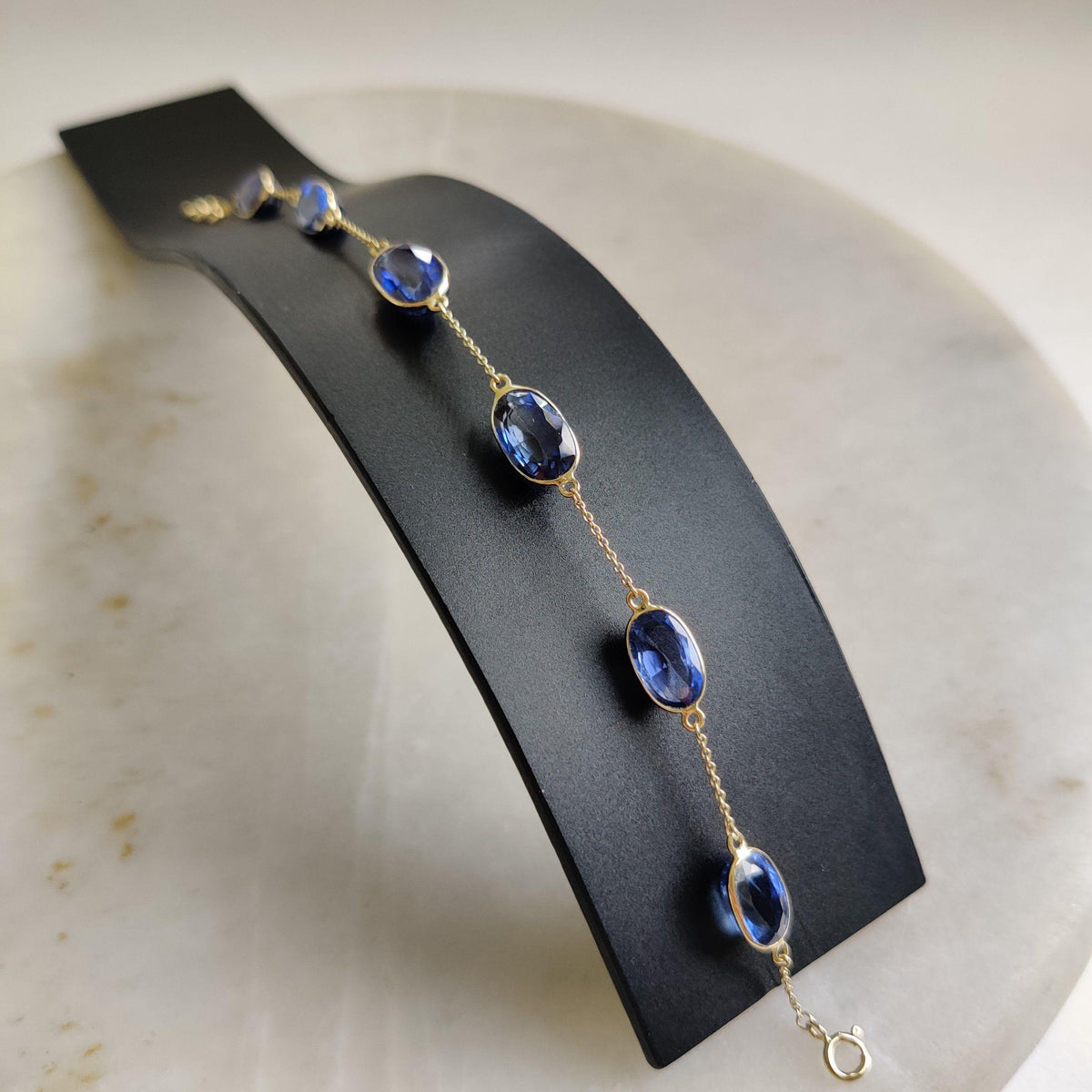 14K Solid Gold Natural Kyanite Bracelet: September Birthstone Jewelry