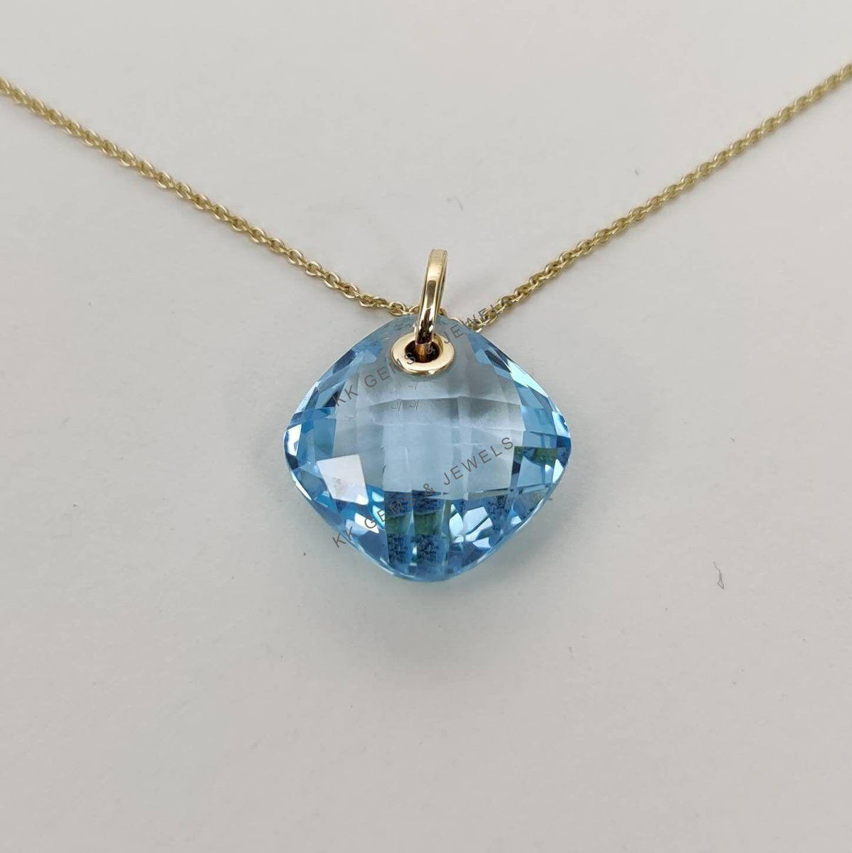 14K Solid Gold Natural Sky Blue Topaz Drill Pendant, December Birthstone
