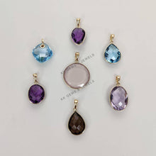 14K Solid Gold Natural Sky Blue Topaz Drill Pendant, December Birthstone