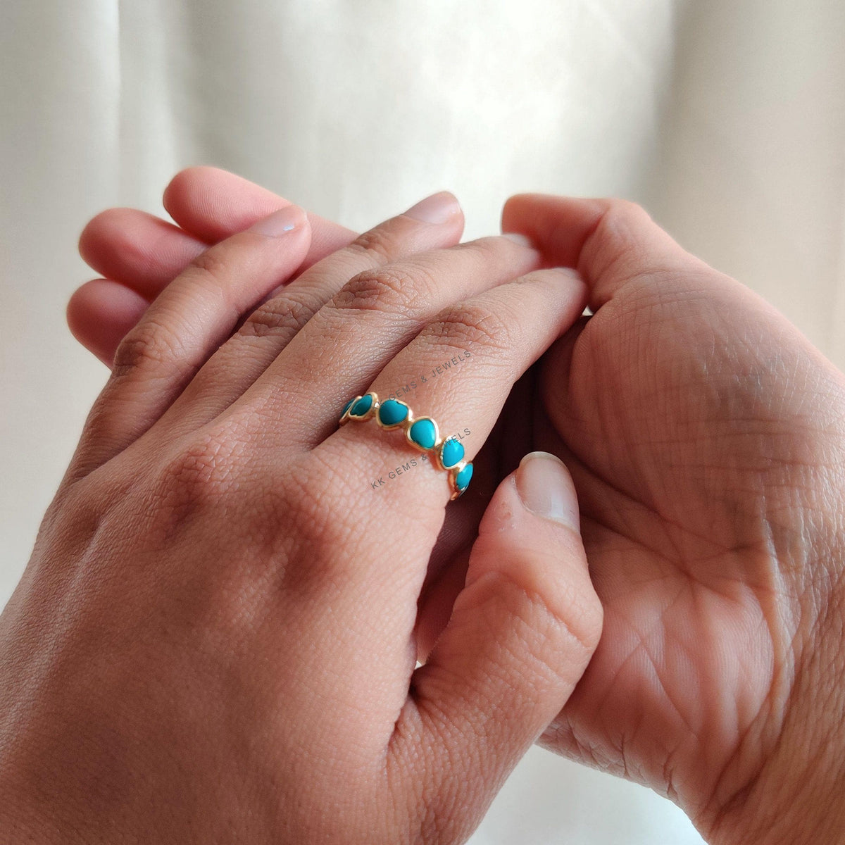 14K Solid Gold Heart Natural Turquoise Ring, Dainty December Birthstone