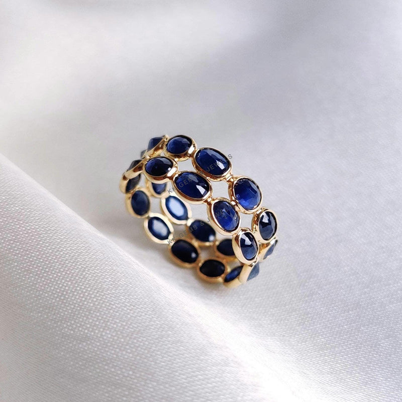 Natural Blue Sapphire Ring, 14K Solid Yellow Gold Stackable Band, September Birthstone