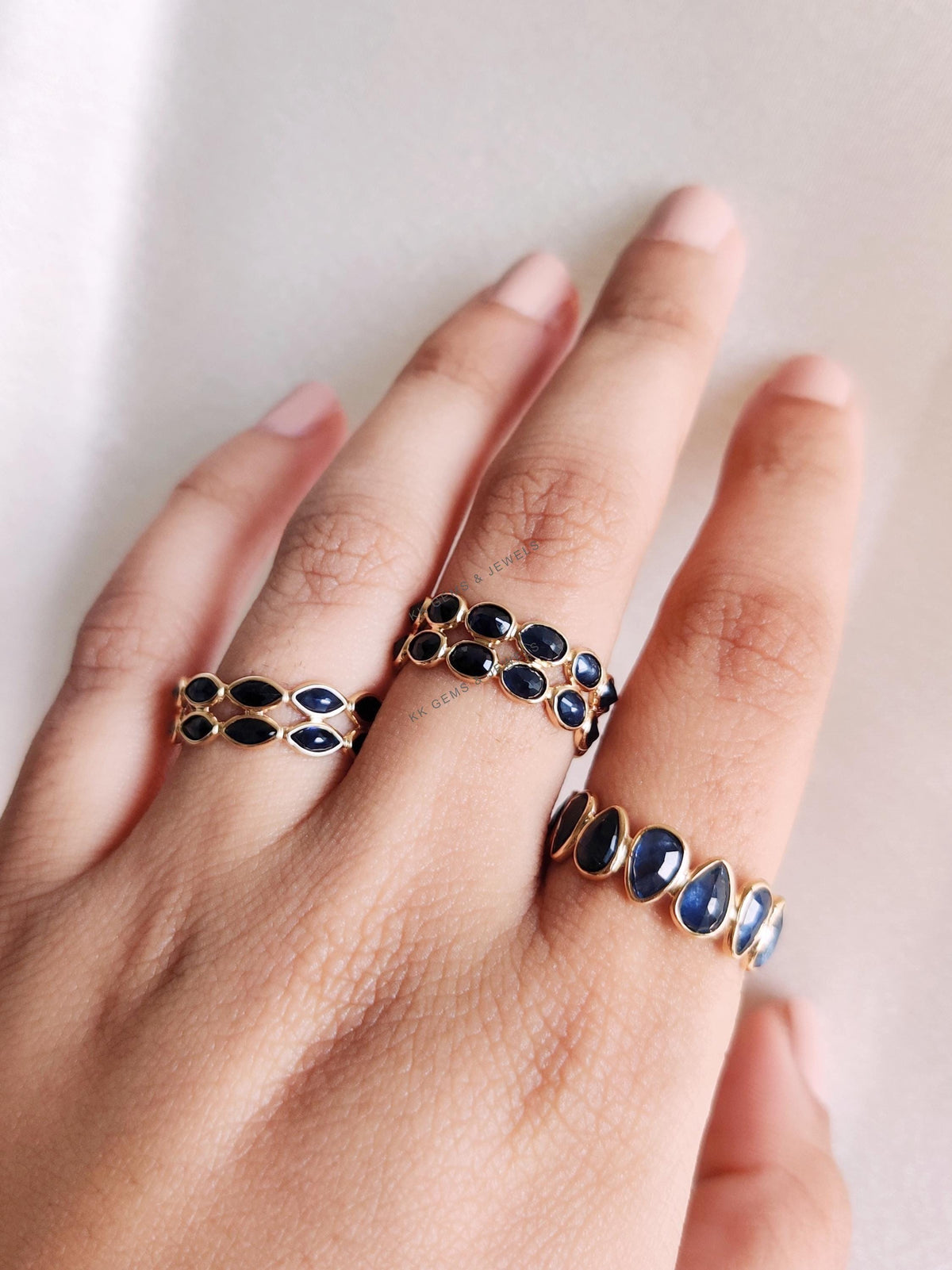 Natural Blue Sapphire Ring, 14K Solid Yellow Gold Stackable Band, September Birthstone