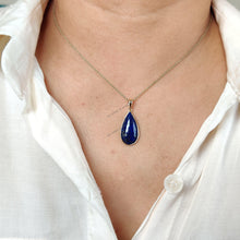 14K Solid Gold Natural Lapis Lazuli Pendant, Pear Cabochon, September Birthstone