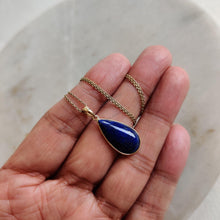 14K Solid Gold Natural Lapis Lazuli Pendant, Pear Cabochon, September Birthstone