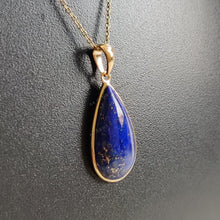 14K Solid Gold Natural Lapis Lazuli Pendant, Pear Cabochon, September Birthstone