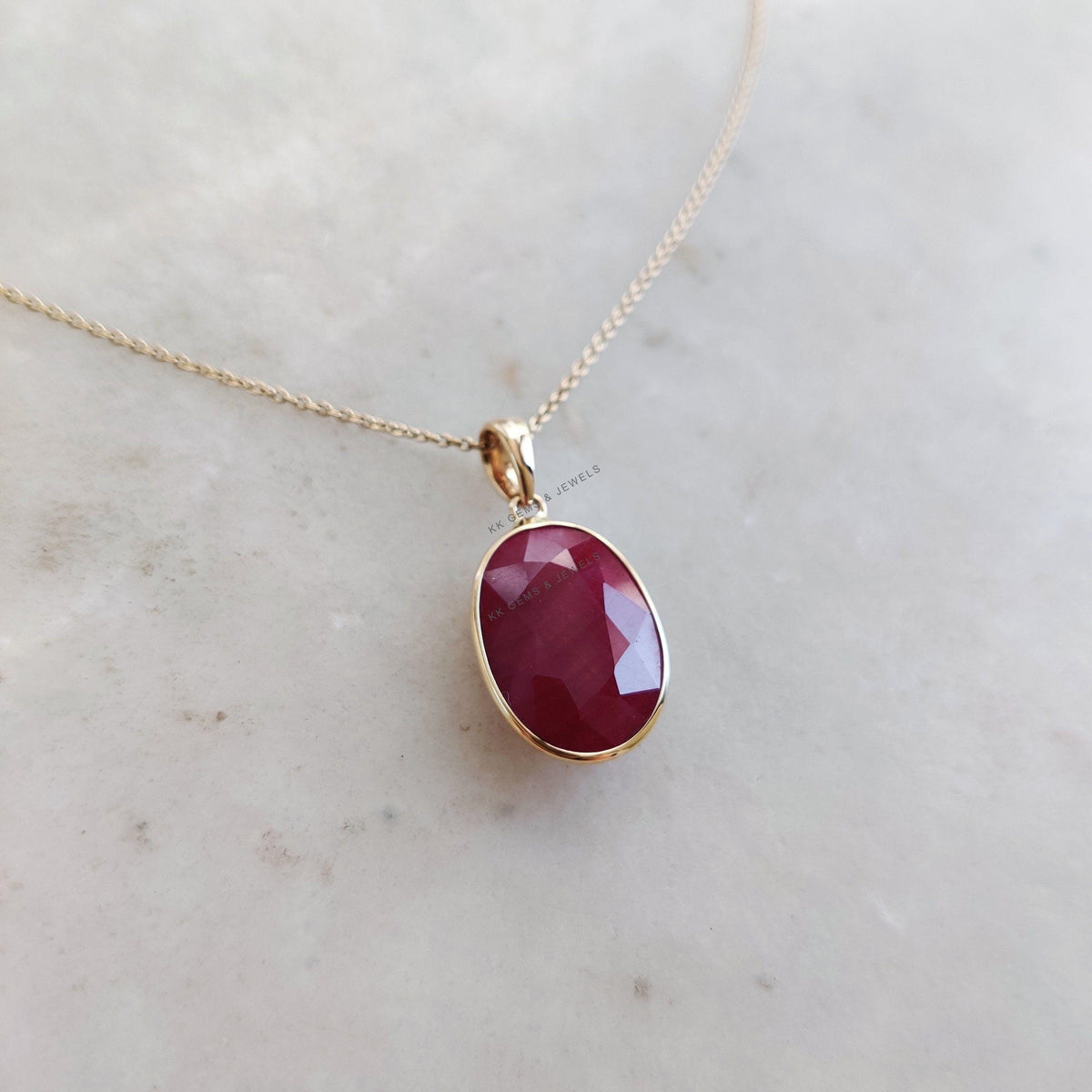 Natural Oval Ruby Pendant, 14K Solid Yellow Gold Bezel, July Birthstone