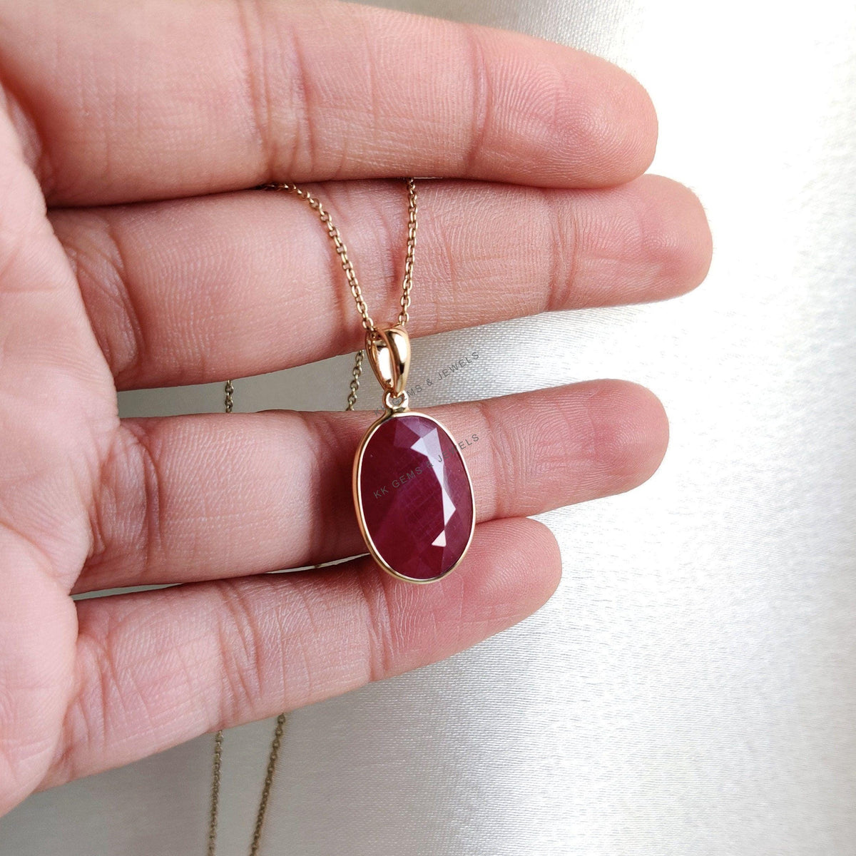 Natural Oval Ruby Pendant, 14K Solid Yellow Gold Bezel, July Birthstone