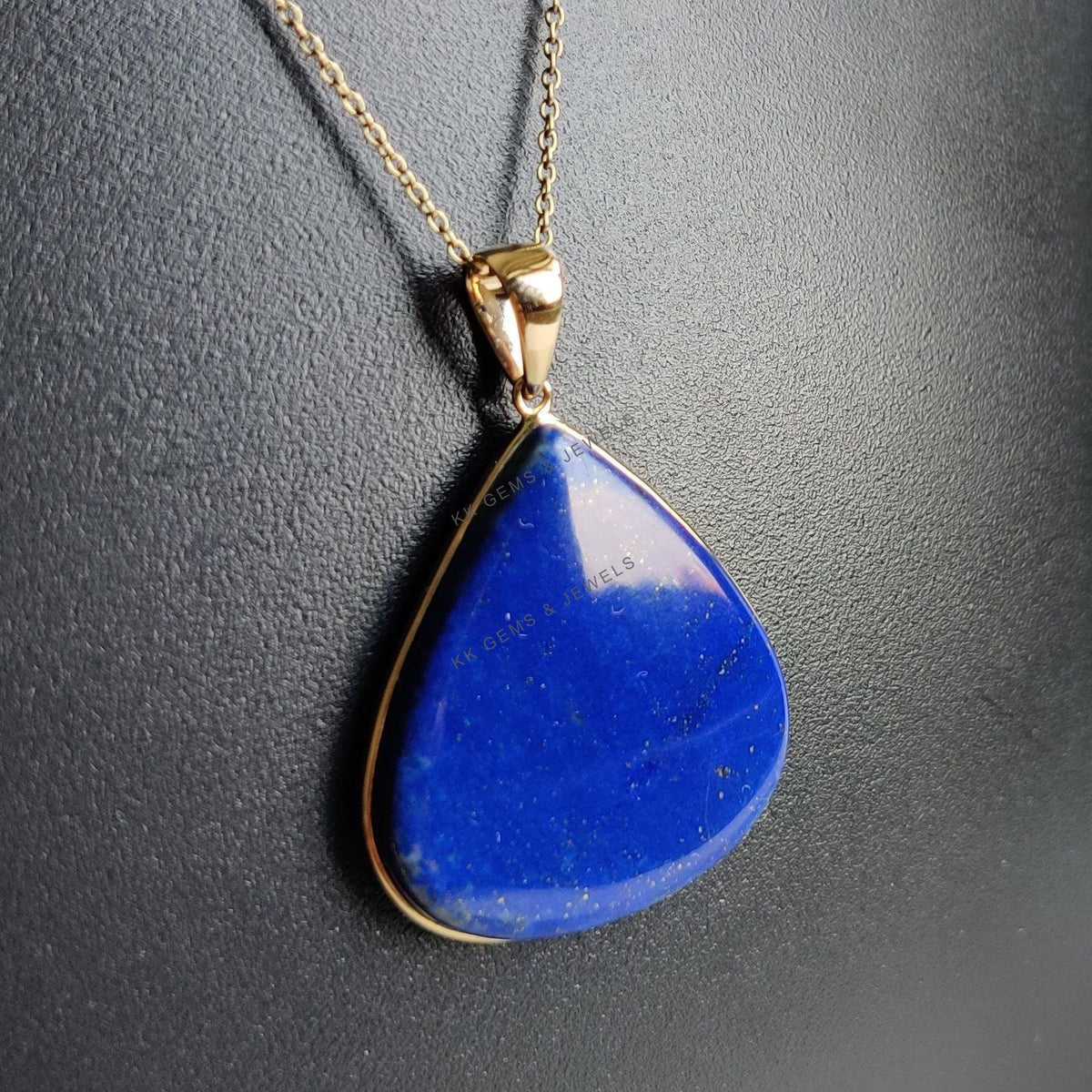 14K Solid Yellow Gold Natural Lapis Lazuli Pear Bezel Pendant, September Birthstone
