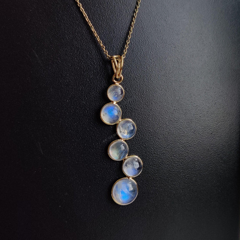 Natural Rainbow Moonstone 14K Solid Yellow Gold Pendant, June Birthstone